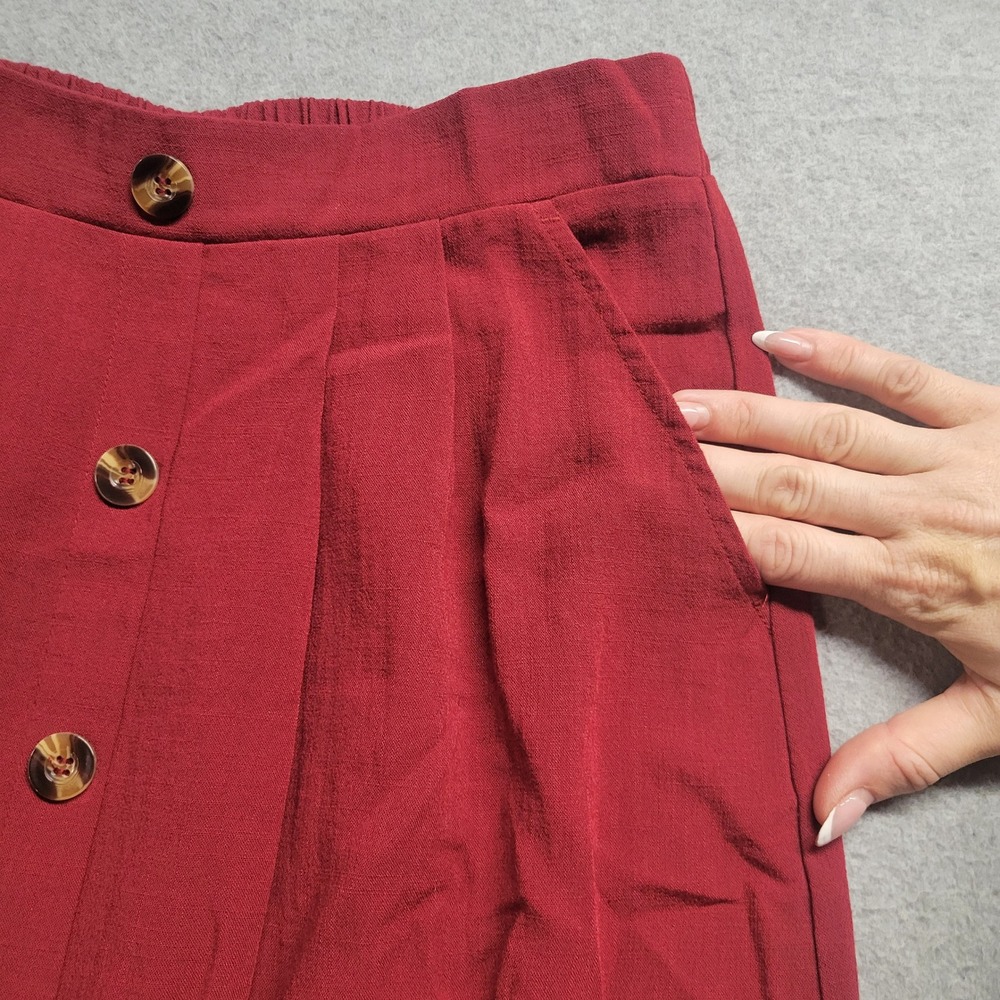 Halara‎ Burgundy Button Front A Line Midi Skirt with Pockets Wine Red Medium - Picture 3 of 11